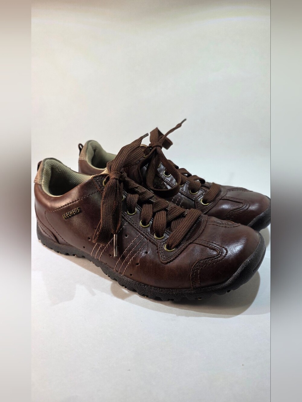 Vintage Skechers Brown Leather Sneakers Y2K Lace Up Granola Womens 6.5